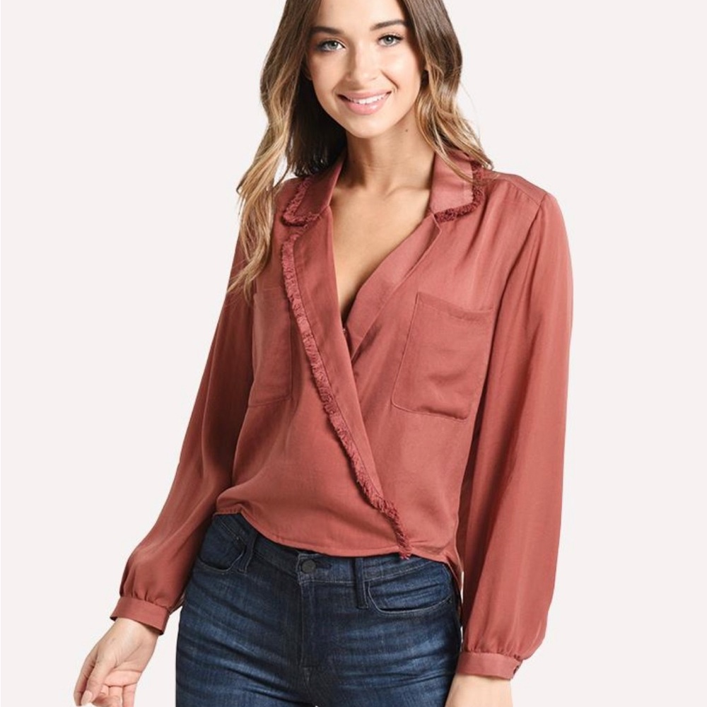 NWOT Brochu Walker Fringe Lapel Blouse